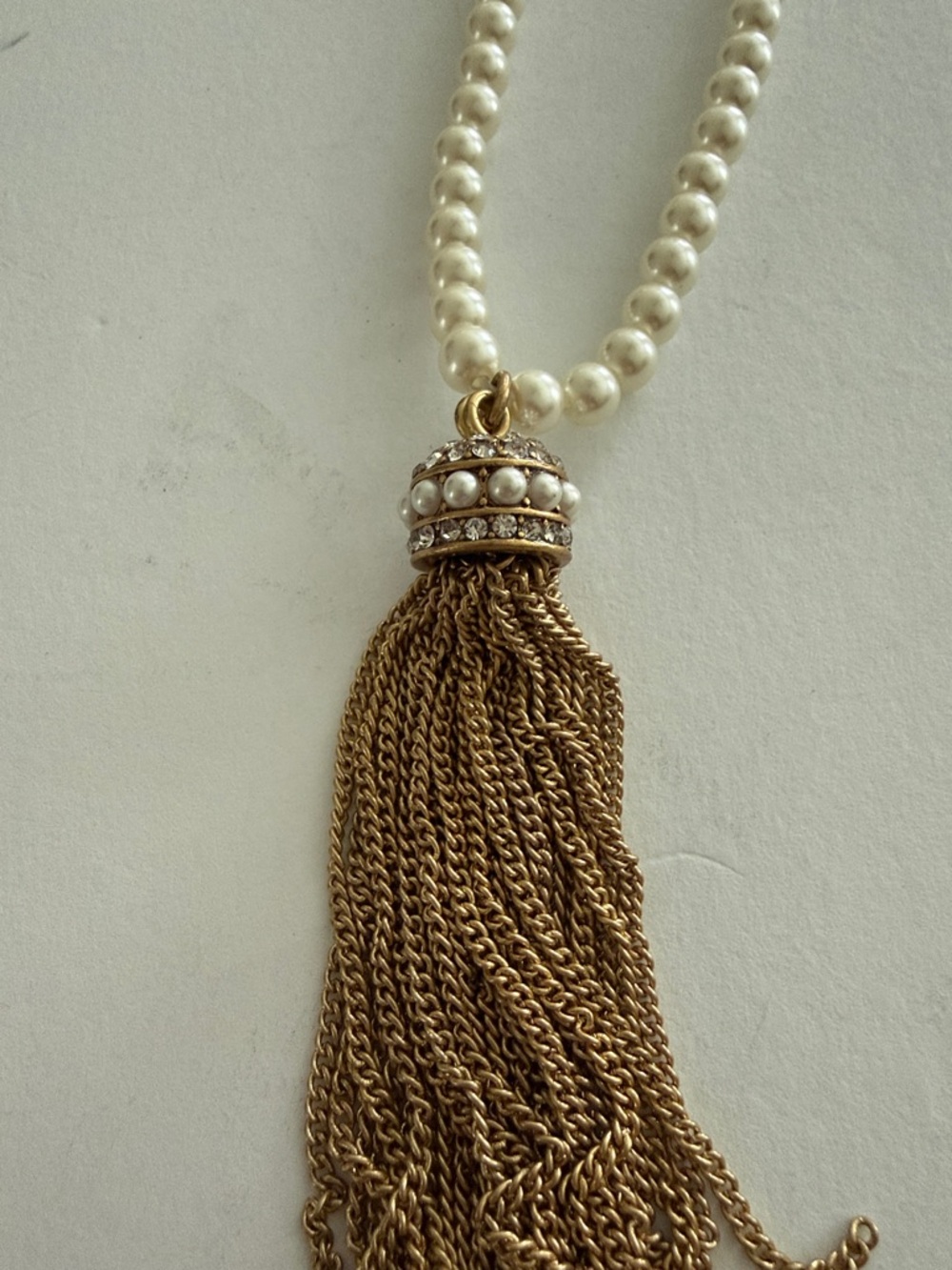J. Crew Factory Cream Pearl Necklace with Gold Tassel
